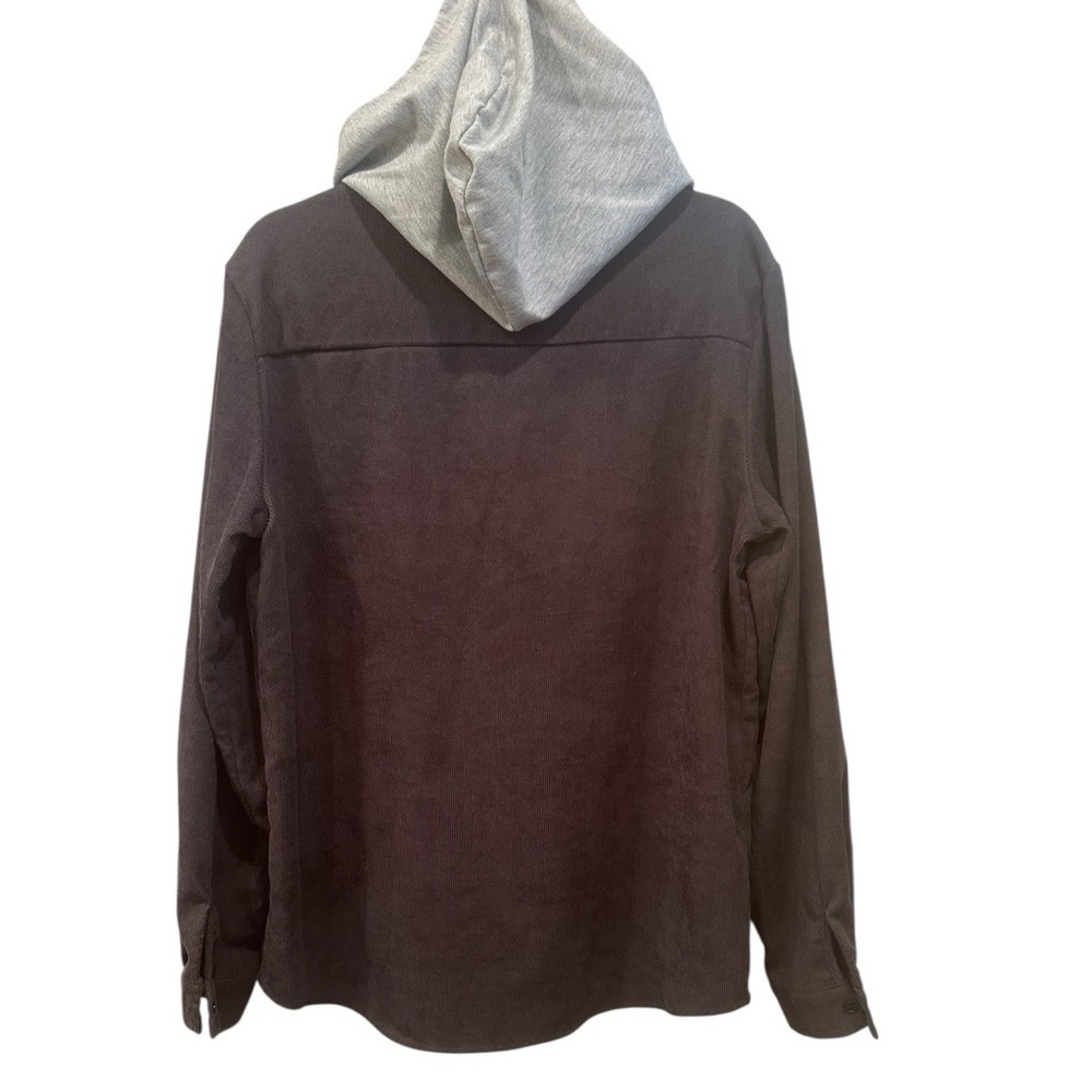 ROMWE Men’s Grey Corduroy Button-Up Hooded Shirt Fall Layer Sz M - Picture 2 of 7